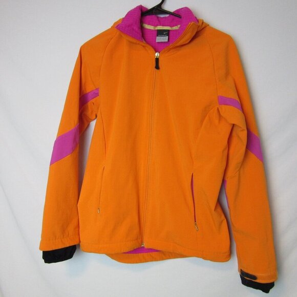 Nike Sphere Pro Outdoor Jacket Girls Medium Orange Waffle Winter Hood Athletic - Picture 1 of 9